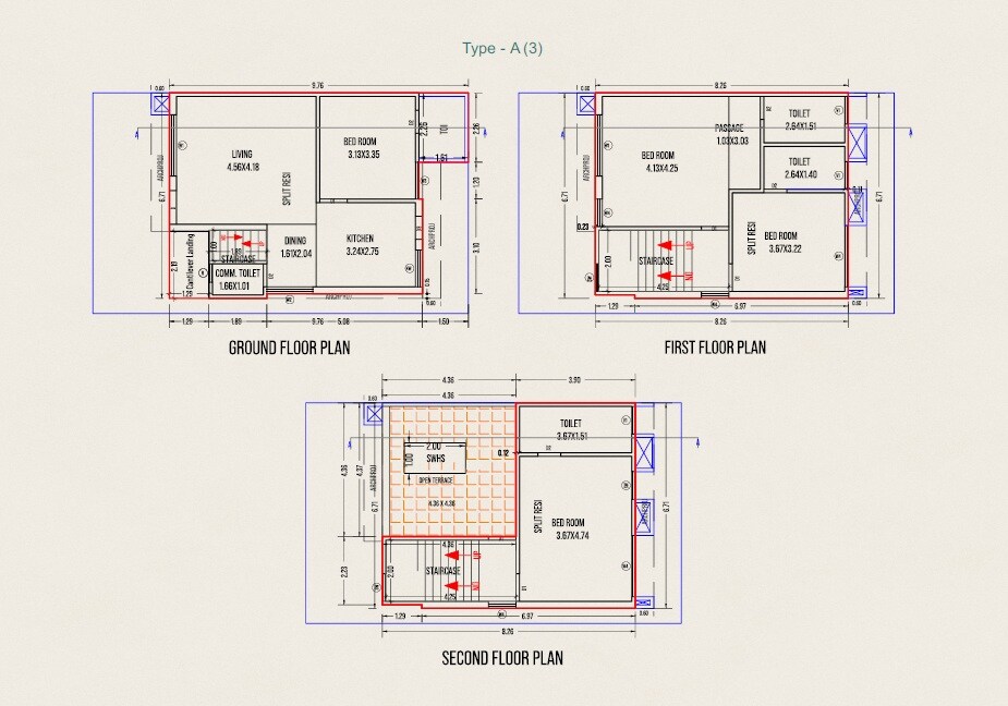 Floor plan of 4 BHK 1197 Sq. Ft. Villa in Jalaram Neelkanth Villa, Vadodara