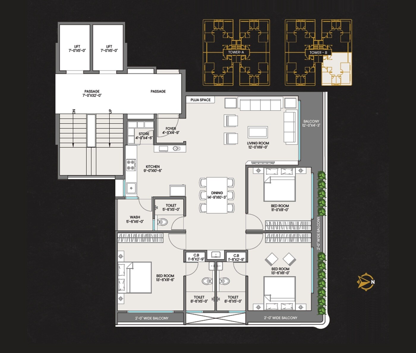 3 BHK 1303 Sq. Ft. Apartment