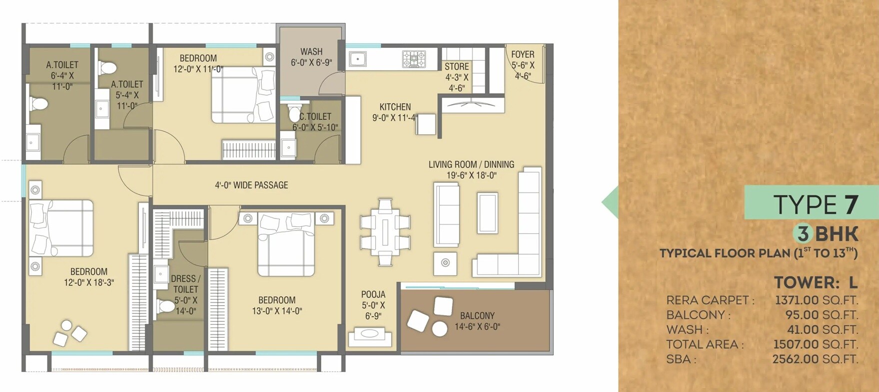 3 BHK 2562 Sq. Ft. Apartment