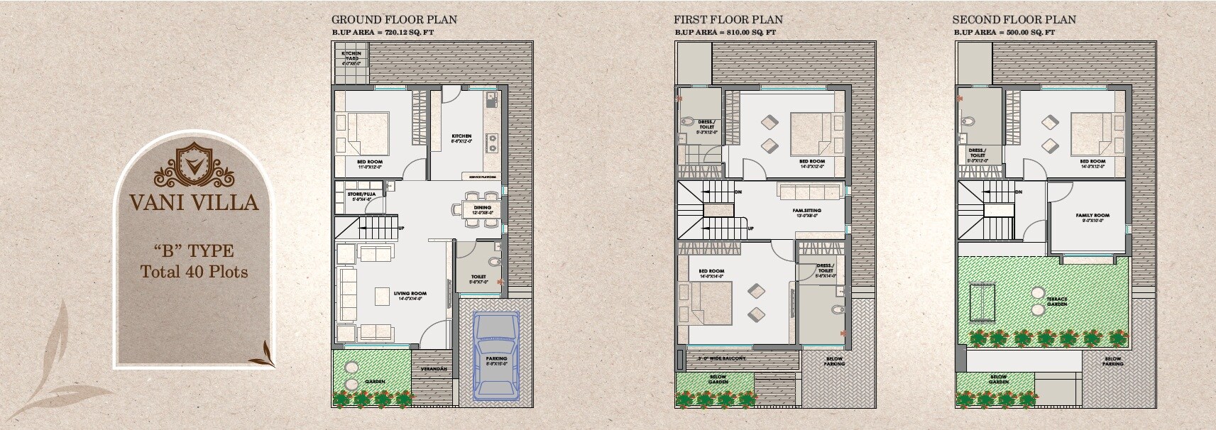 Floor plan of 4 BHK 2300 Sq. Ft. Villa in Vani Villa, Vadodara