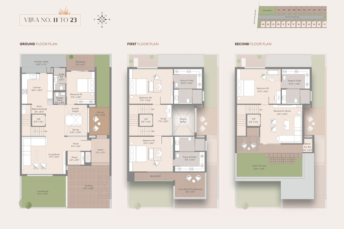 Floor plan of 4 BHK 3125 Sq. Ft. Villa in Vihal Aranya Grassfield, Vadodara