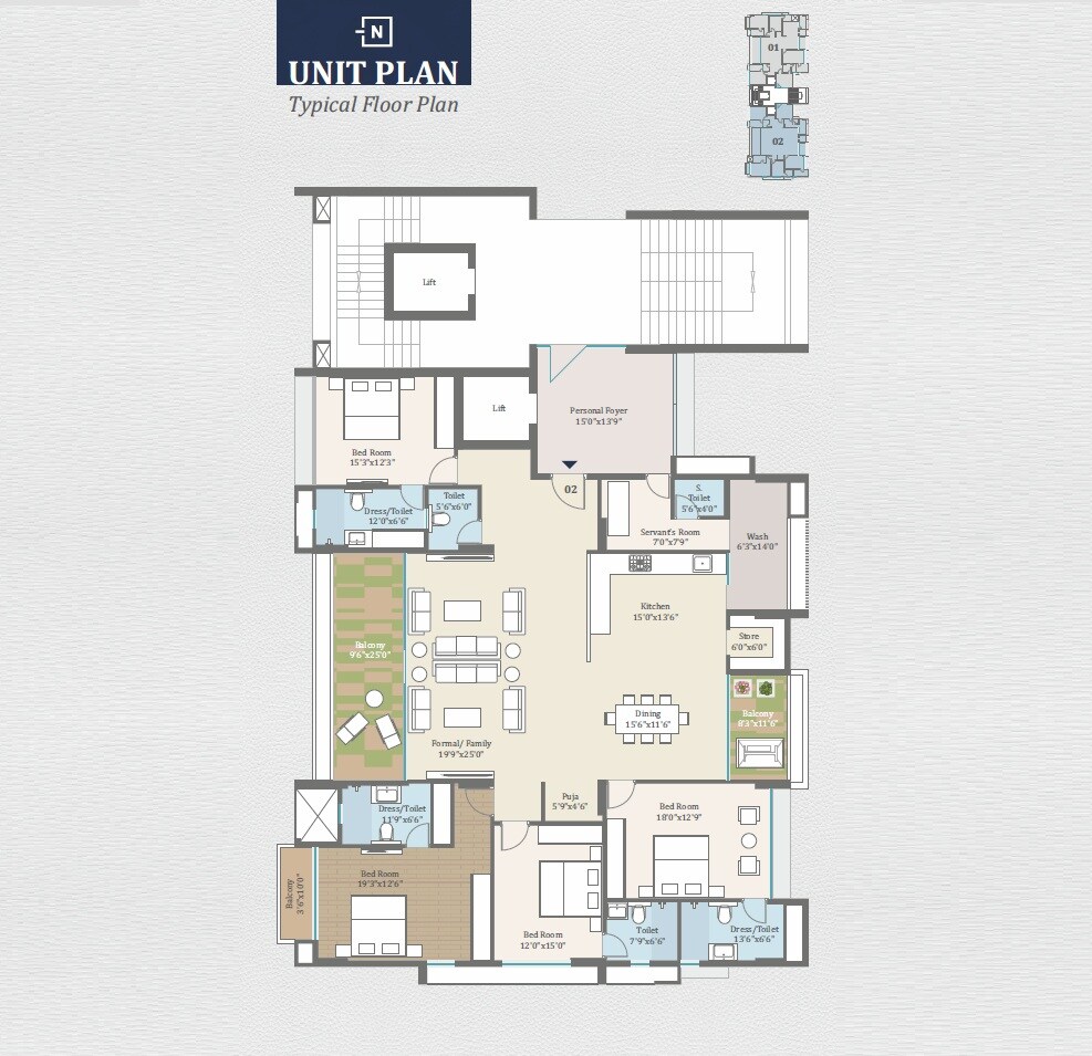 Floor plan of 4 BHK 5772 Sq. Ft. Apartment in Vihav Keystone Select, Vadodara