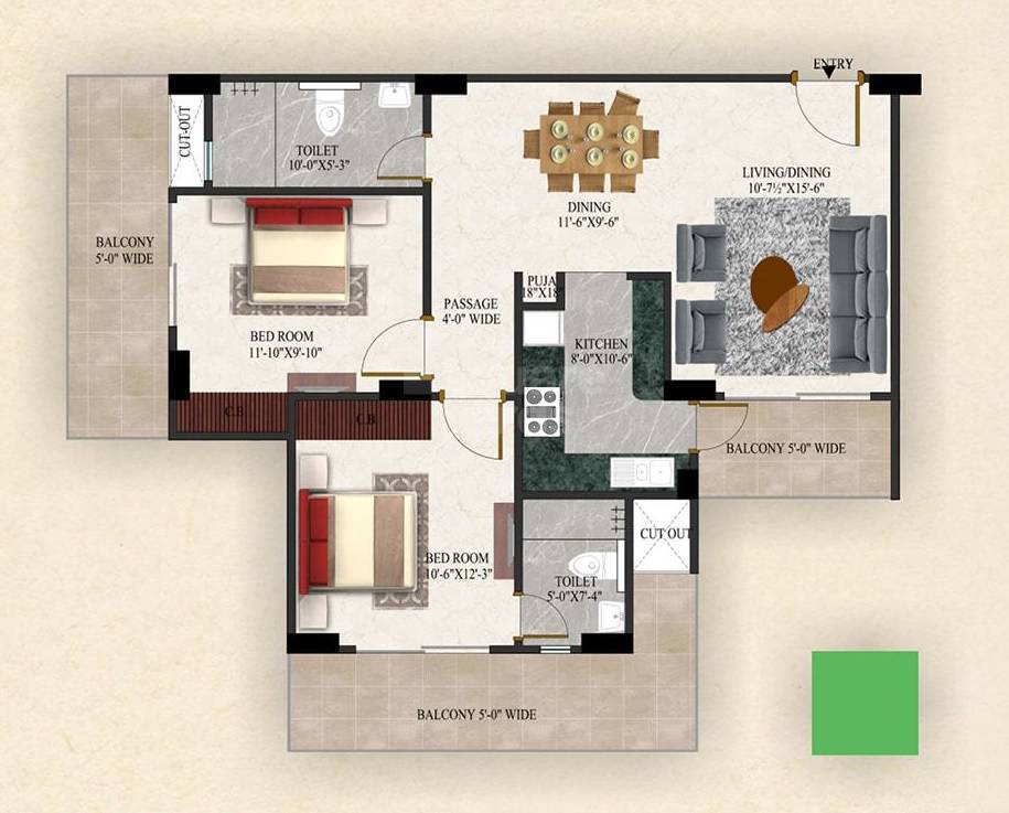 Floor plan of 2 BHK 1306 Sq. Ft. Apartment in Awadh Ambrosia, Varanasi