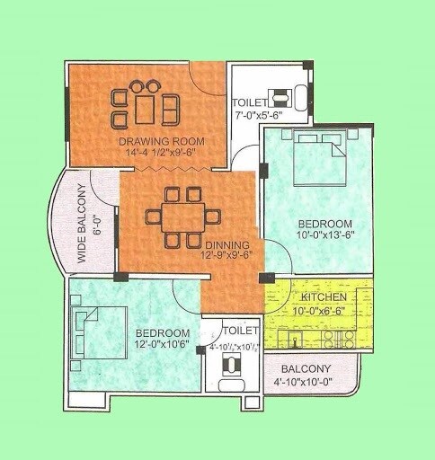 Floor plan of 2 BHK Apartment - 1150 sq. ft. in Awadh Apartment, Varanasi
