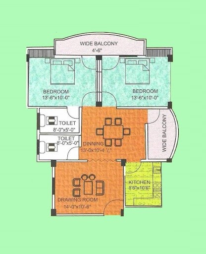 Floor plan of 2 BHK Apartment - 1270 sq. ft. in Awadh Apartment, Varanasi