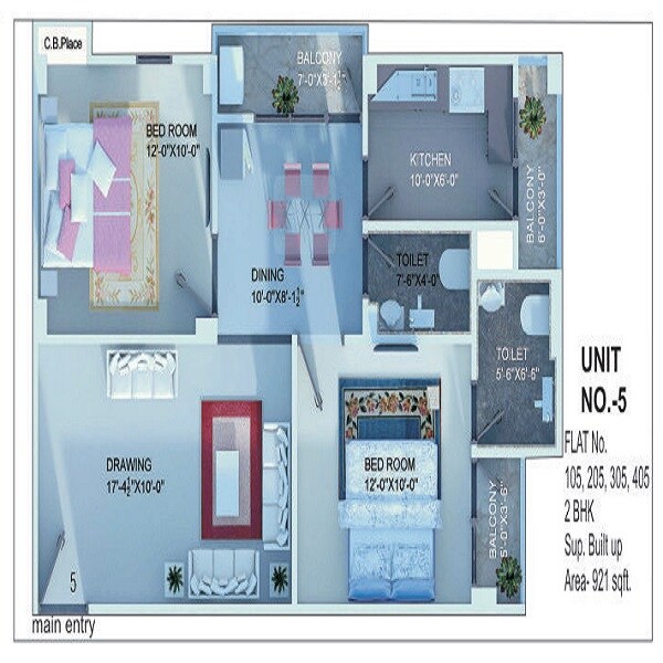 Floor plan of 2 BHK 921 Sq. Ft. Apartment in Dhairya Nikunj, Varanasi