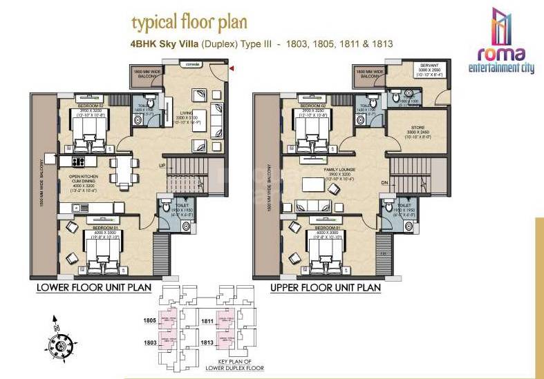 Floor plan of 4 BHK 2963 Sq. Ft. Apartment in Roma Entertainment City, Varanasi