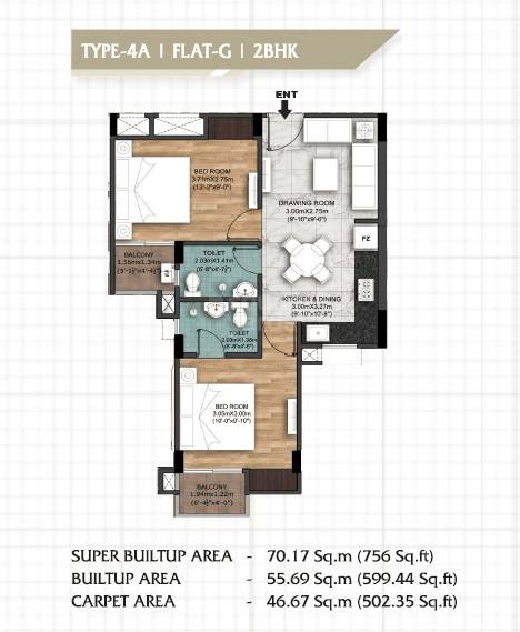 2 BHK 756 Sq. Ft. Apartment