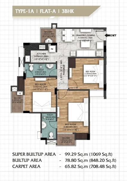 3 BHK 1069 Sq. Ft. Apartment