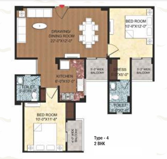 Floor plan of 2 BHK 585 Sq. Ft. Apartment in Rudra Ganges, Varanasi