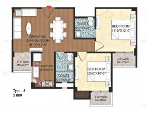 Floor plan of 2 BHK 732 Sq. Ft. Apartment in Rudra Ganges, Varanasi