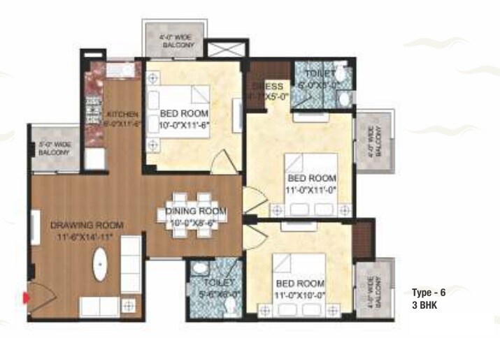 Floor plan of 3 BHK 886 Sq. Ft. Apartment in Rudra Ganges, Varanasi