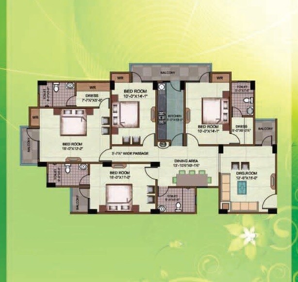 Floor plan of 4 BHK 2130 Sq. Ft. Apartment in Rudra Heights, Varanasi