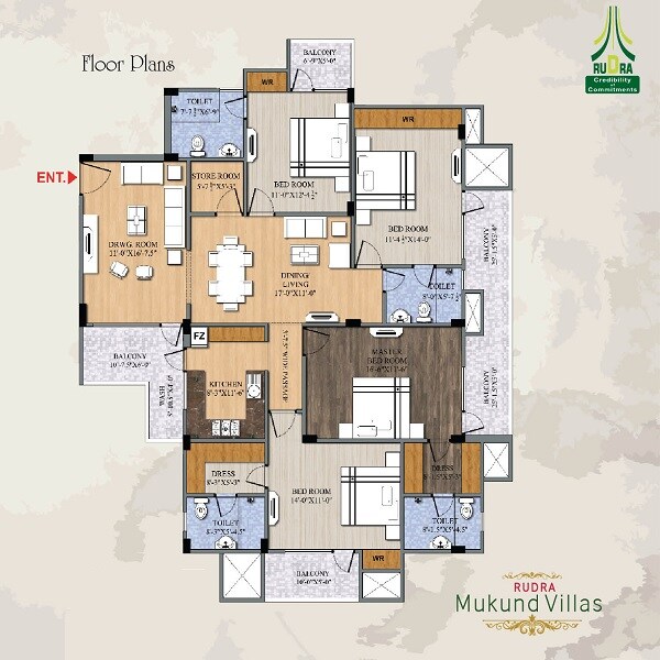 Floor plan of 4 BHK 1579 Sq. Ft. Apartment in Rudra Mukund Villas, Varanasi