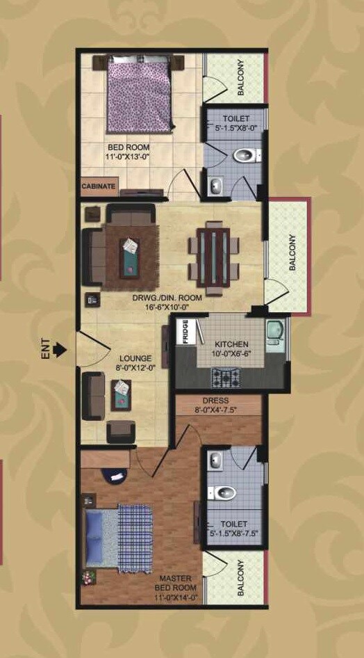 Floor plan of 2 BHK 1160 Sq. Ft. Apartment in Rudra Prestige, Varanasi