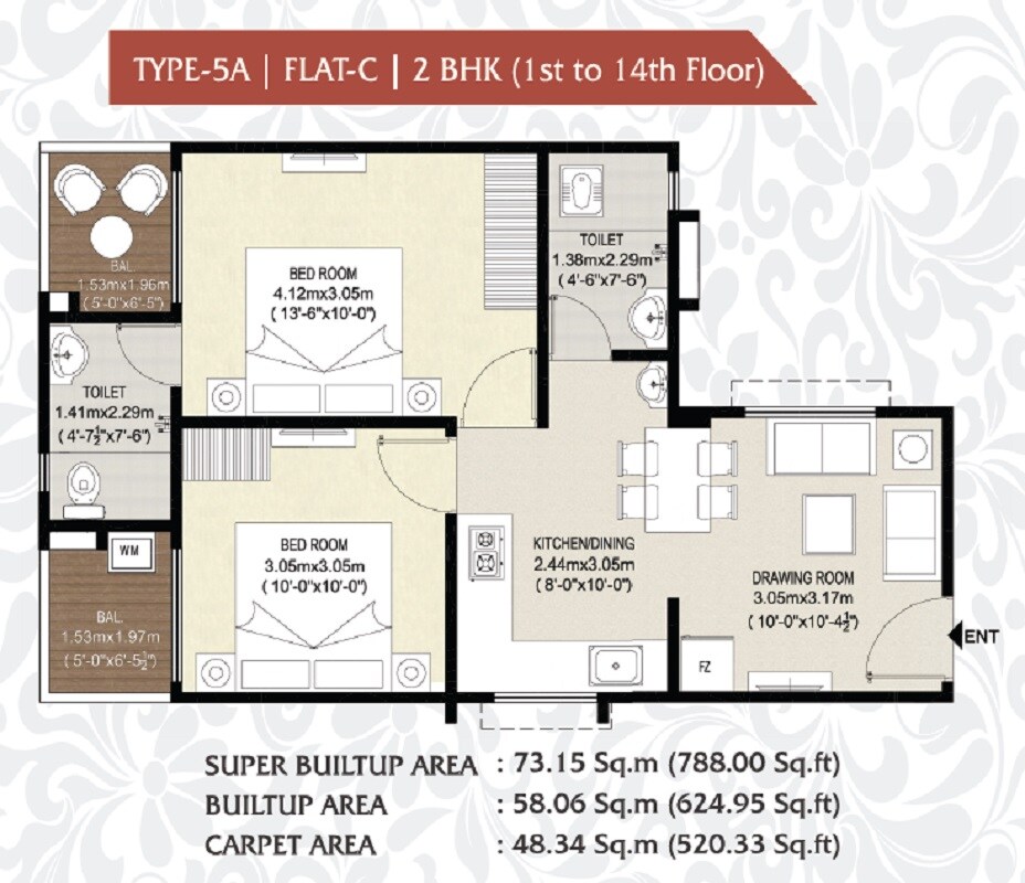 2 BHK 788 Sq. Ft. Apartment