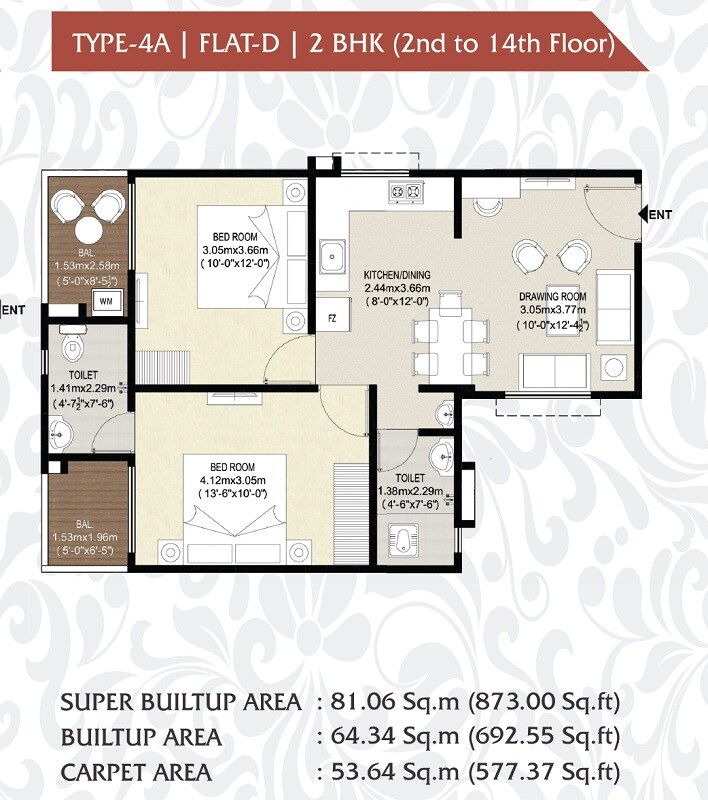 2 BHK 873 Sq. Ft. Apartment