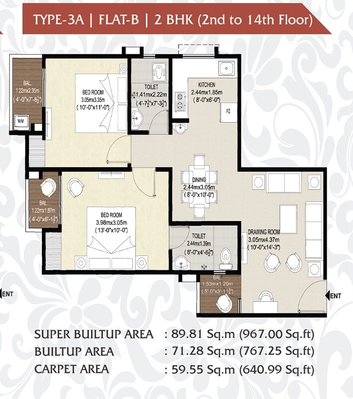 2 BHK 967 Sq. Ft. Apartment