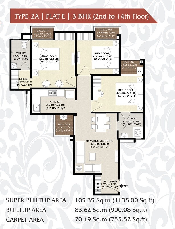 3 BHK 1135 Sq. Ft. Apartment