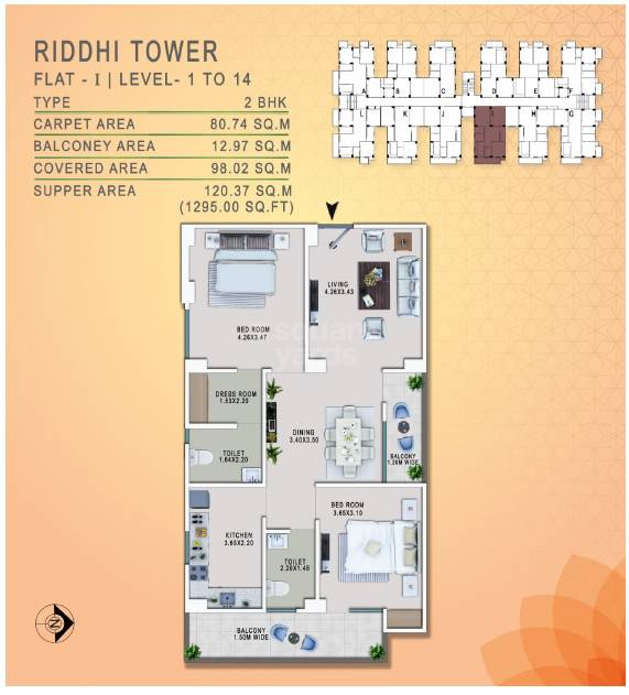 Floor plan of 2 BHK 1295 Sq. Ft. Apartment in Shakuntalam Shreevinayakam Aradhya, Varanasi