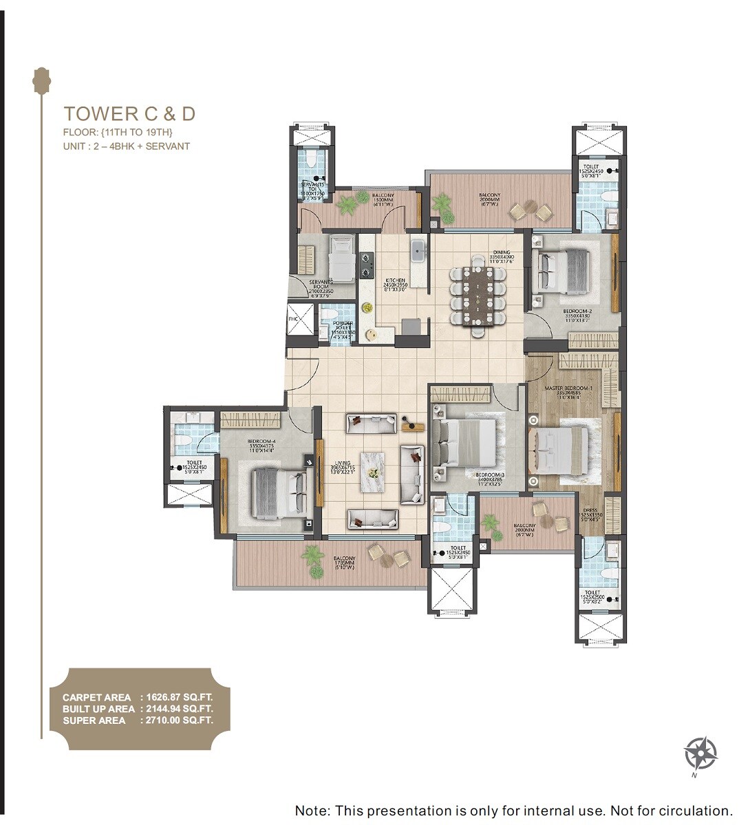 Floor plan of 4 BHK 2710 Sq. Ft. Apartment in Shalimar Courtyard, Varanasi