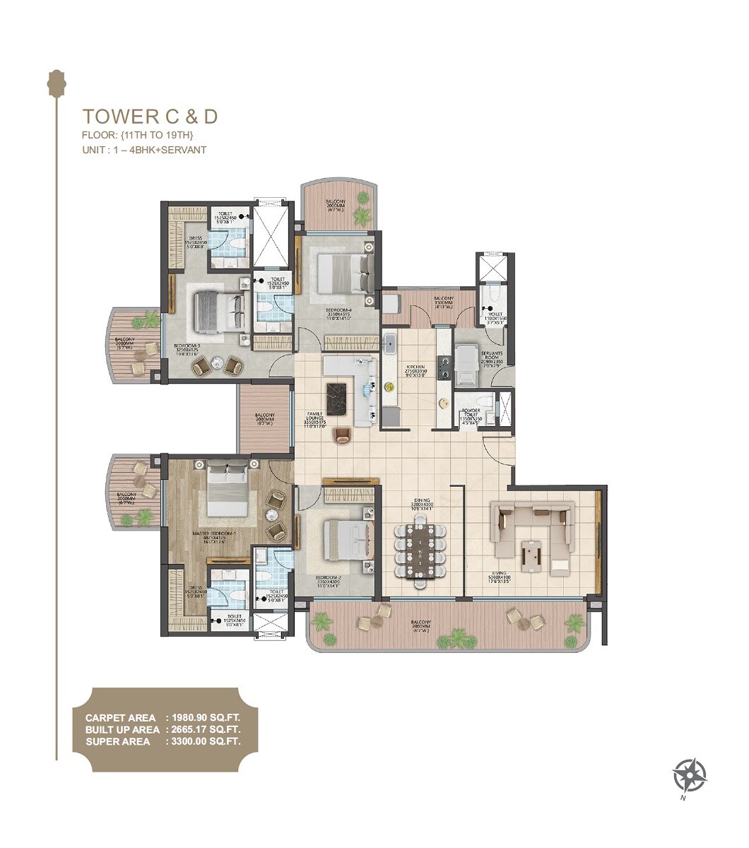 4 BHK 3300 Sq. Ft. Apartment