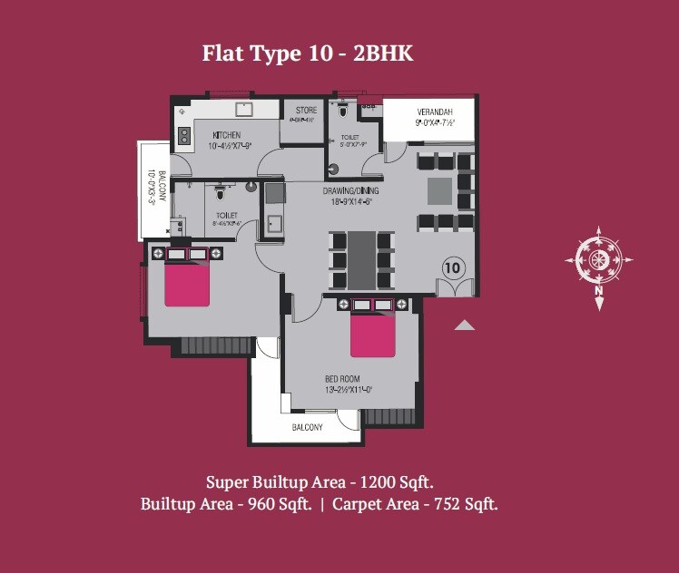 Floor plan of 2 BHK 1200 Sq. Ft. Apartment in Shapearth Raaga, Varanasi
