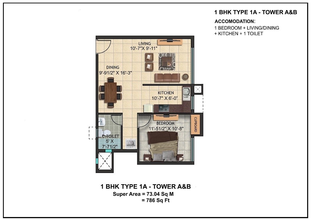 Floor plan of 1 BHK 786 Sq. Ft. Apartment in Shreemaa Sri Krishna Vilas, Varanasi