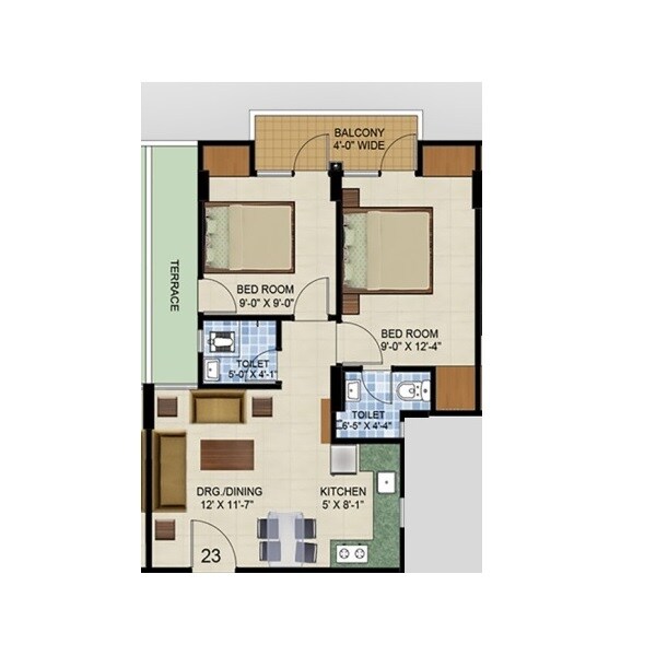 Floor plan of 2 BHK 650 Sq. Ft. Apartment in Swastik Amaravati, Varanasi