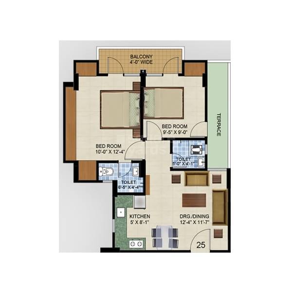 Floor plan of 2 BHK 720 Sq. Ft. Apartment in Swastik Amaravati, Varanasi