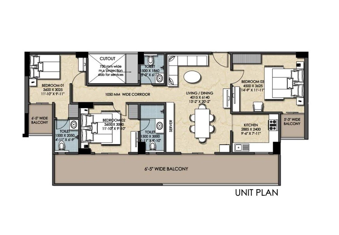 Floor plan of 3 BHK 1640 Sq. Ft. Apartment in Shree Tridev Elite, Varanasi
