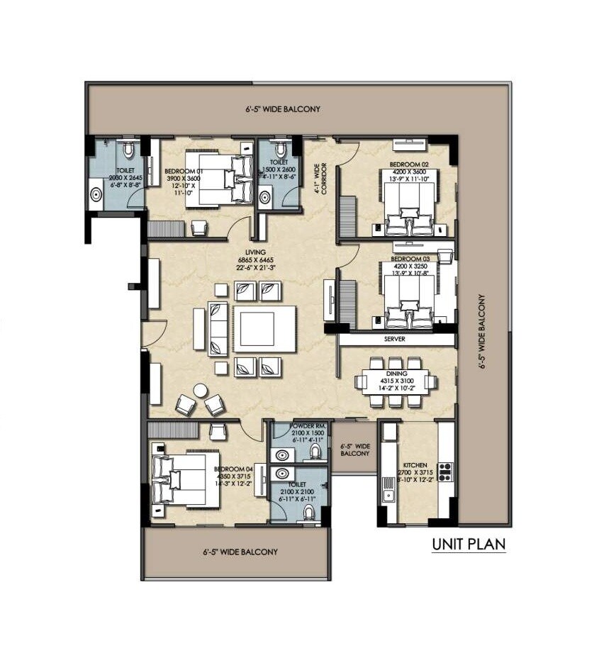 Floor plan of 4 BHK 2465 Sq. Ft. Apartment in Shree Tridev Elite, Varanasi