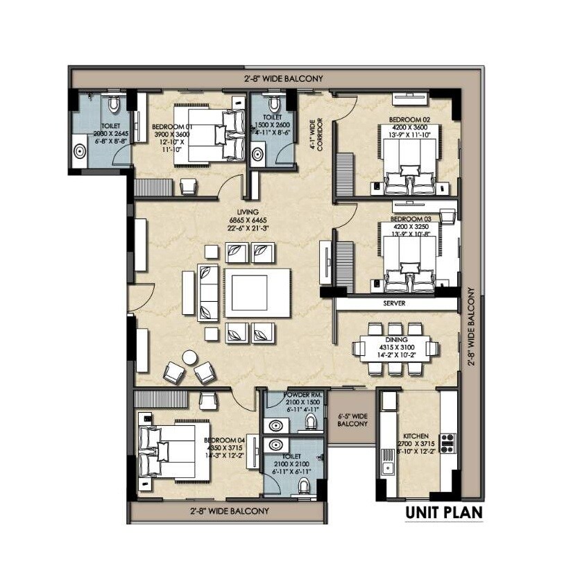 Floor plan of 4 BHK 3015 Sq. Ft. Apartment in Shree Tridev Elite, Varanasi