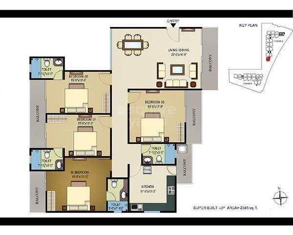 Floor plan of 4 BHK Apartment - 2345 sq. ft. in Tridev Indraprastha, Varanasi