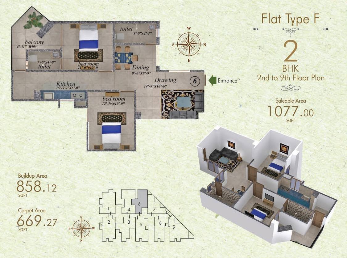 2 BHK 1077 Sq. Ft. Apartment