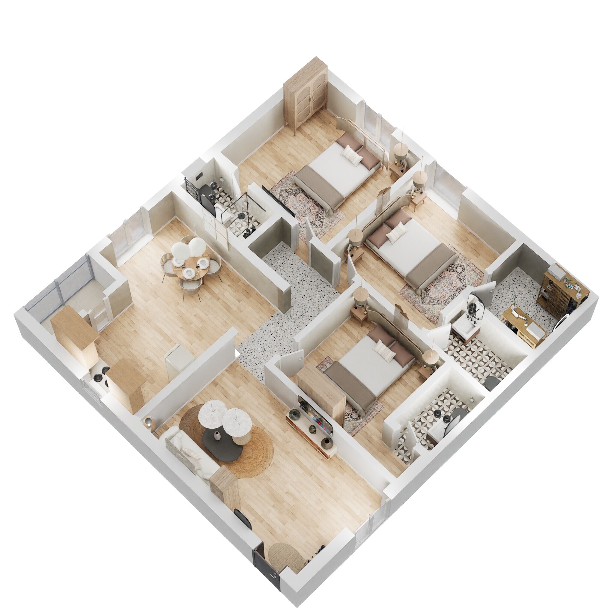 Floor plan of 3 BHK 1573 Sq. Ft. Apartment in Amaravati icon, Vijayawada