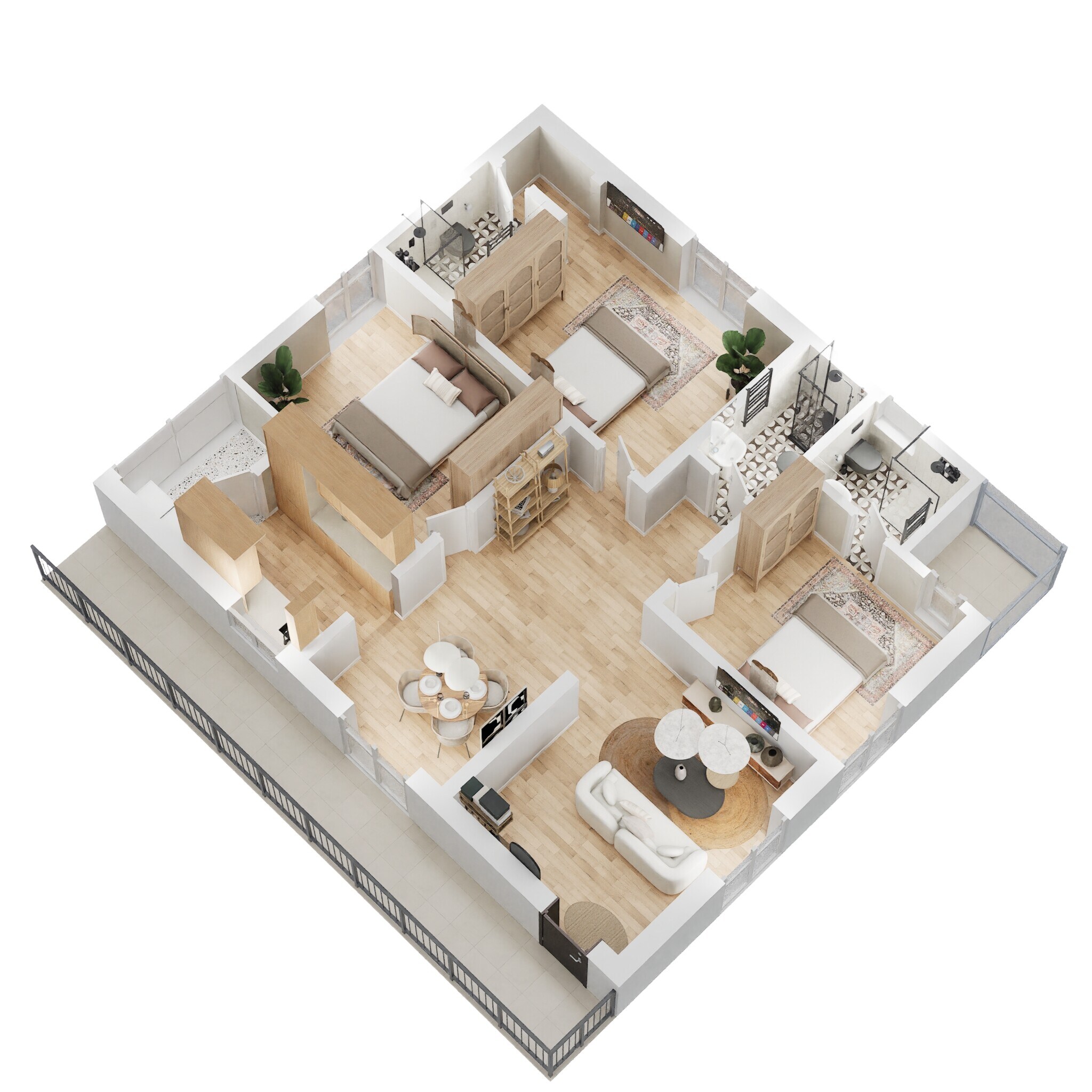 Floor plan of 3 BHK 1445 Sq. Ft. Apartment in Amaravati icon, Vijayawada