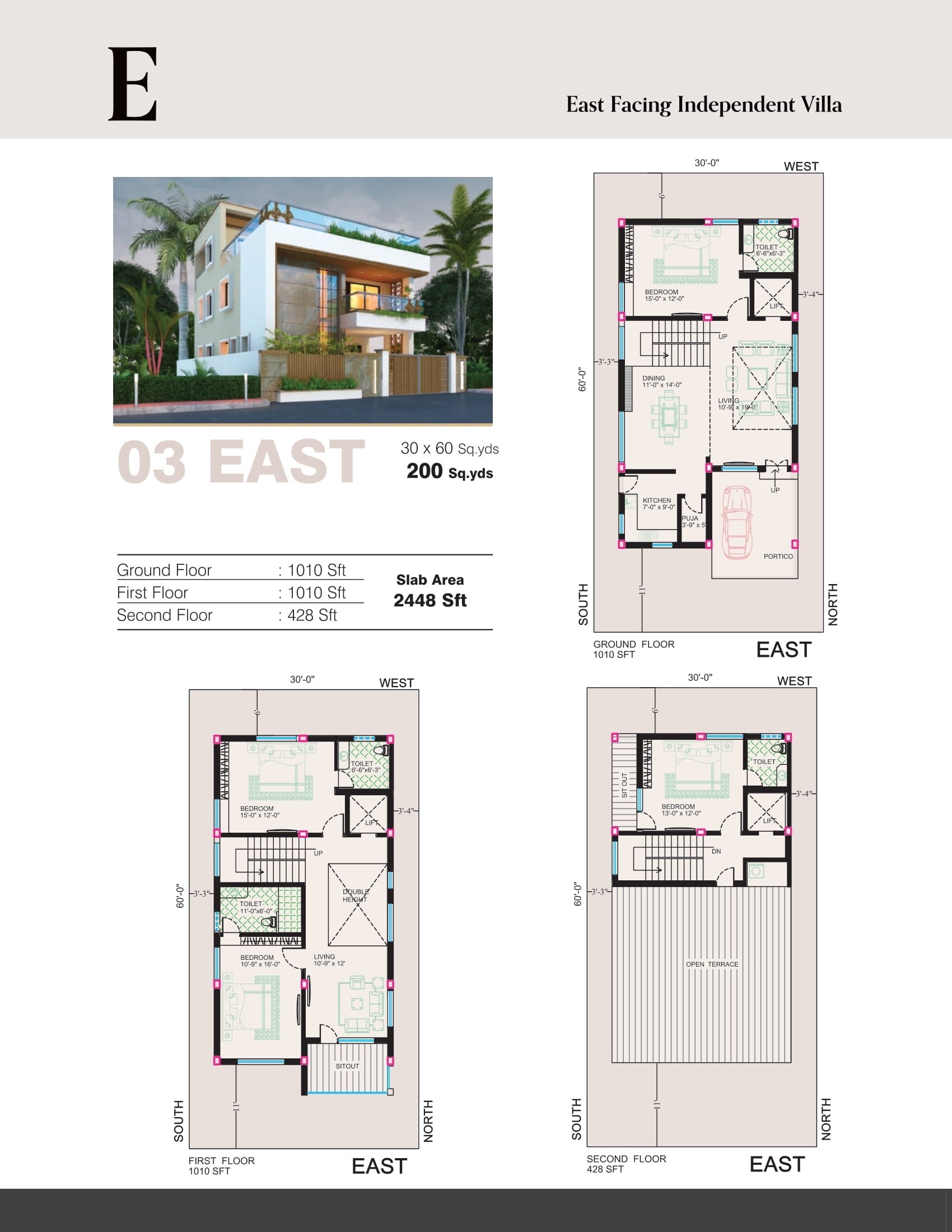 Floor plan of 3 BHK 2448 Sq. Ft. Villa in Anjani Sunrise Vistas, Vijayawada
