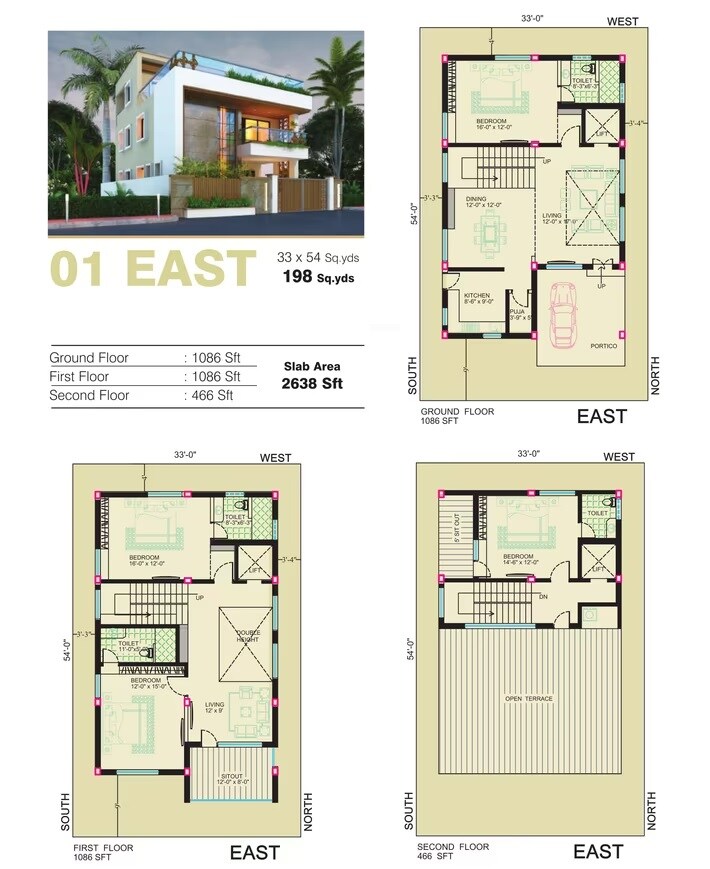 Floor plan of 4 BHK 2638 Sq. Ft. Villa in Anjani Sunrise Vistas, Vijayawada