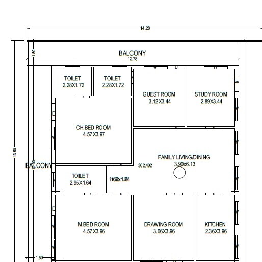 Floor plan of 3 BHK 2852 Sq. Ft. Apartment in AVR Sai Prestige, Vijayawada