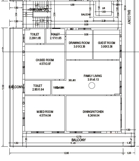 Floor plan of 3 BHK 2905 Sq. Ft. Apartment in AVR Sai Prestige, Vijayawada
