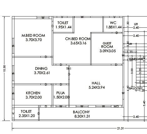 Floor plan of 3 BHK 1660 Sq. Ft. Apartment in Avula Nandini Homes, Vijayawada