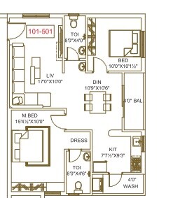 Floor plan of 2 BHK 1178 Sq. Ft. Apartment in Bandis Capital Gateway, Vijayawada