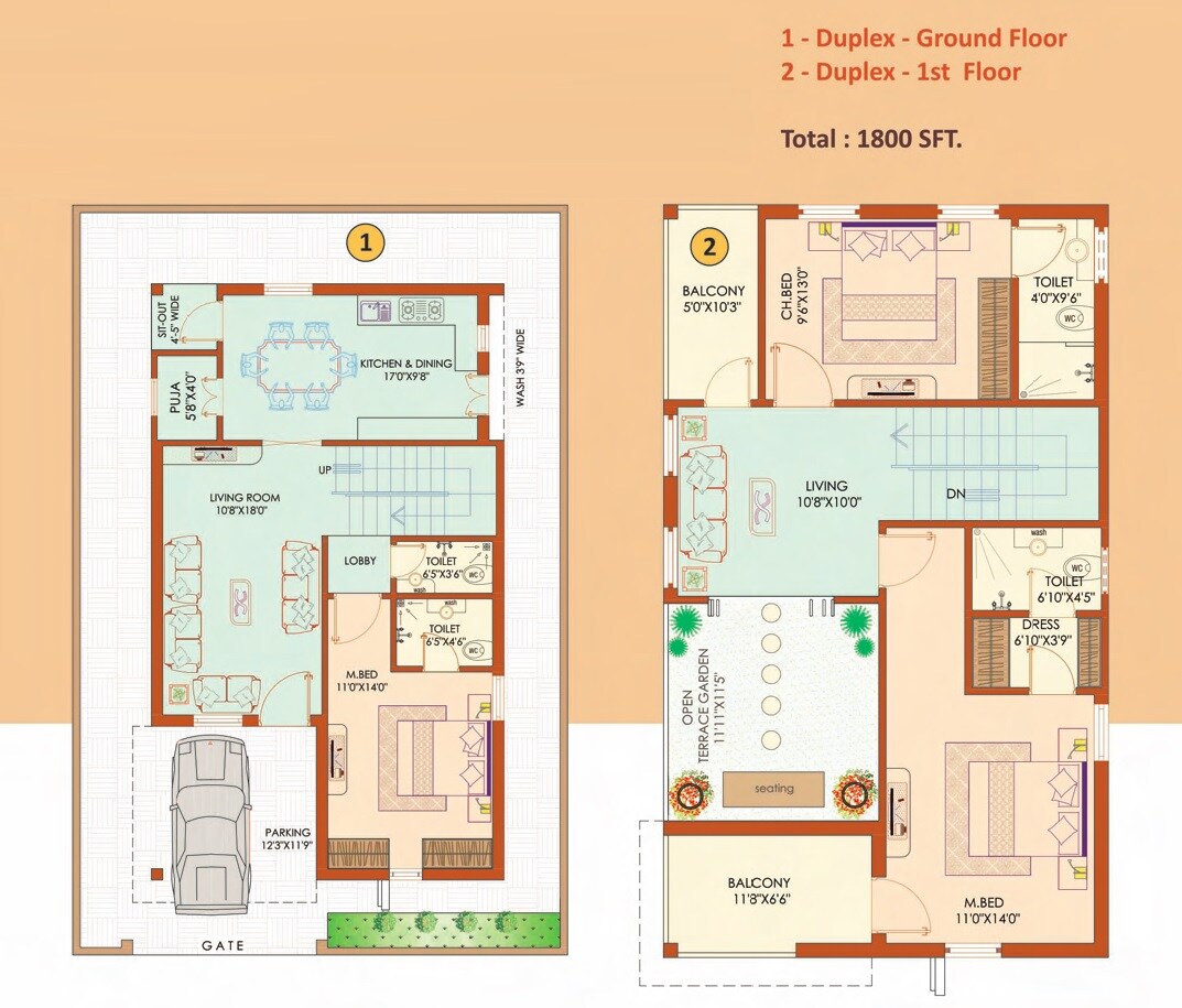 Floor plan of 3 BHK 1800 Sq. Ft. Townhouse in Bhavishya Golden Homes, Vijayawada