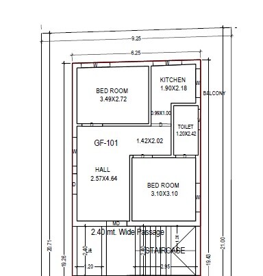 Floor plan of 2 BHK 968 Sq. Ft. Apartment in Mega Bhimas NJ Heights, Vijayawada