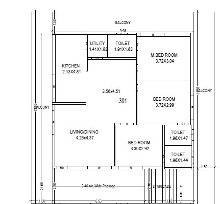 Floor plan of 3 BHK 1595 Sq. Ft. Apartment in KP Bhimavarapu Elite, Vijayawada