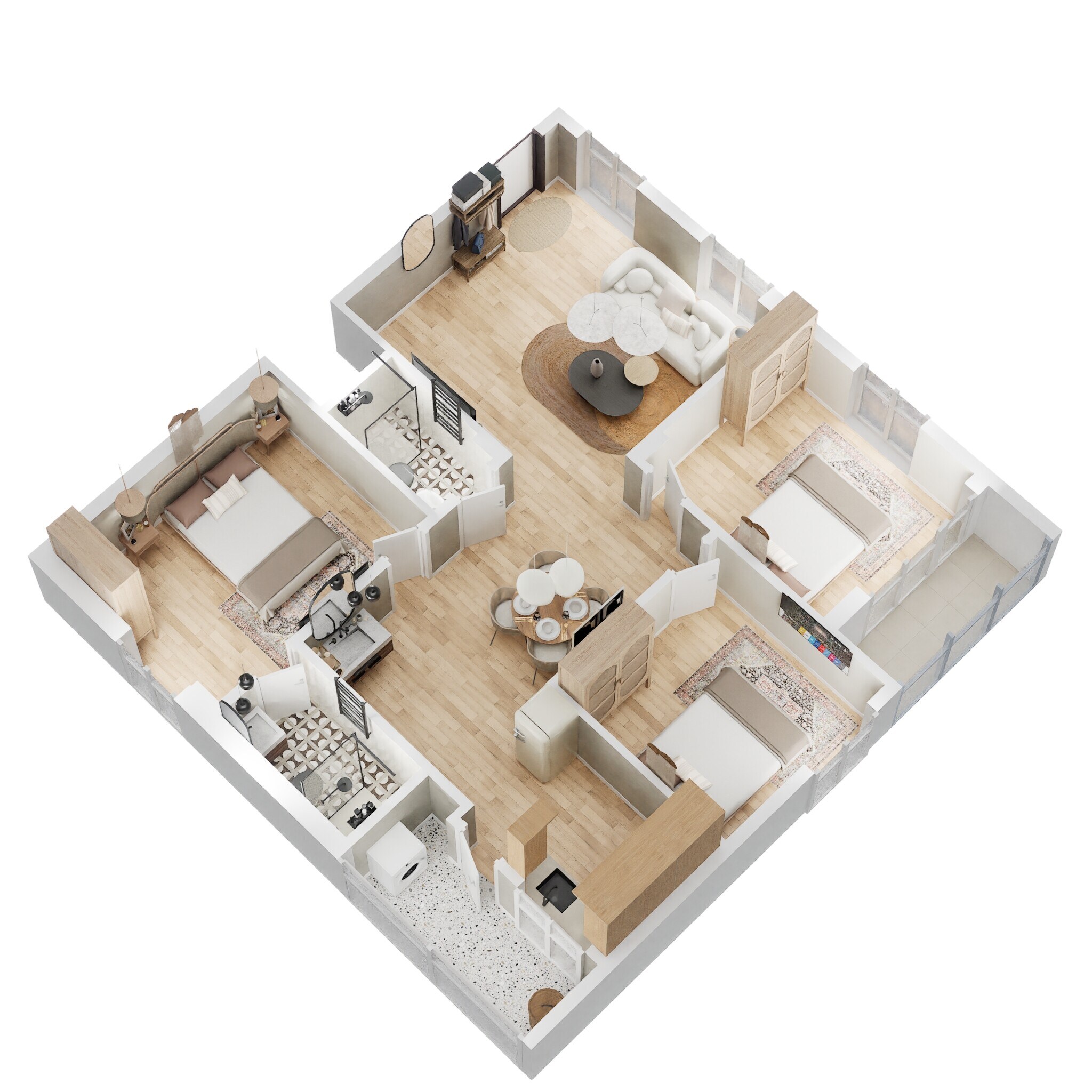 Floor plan of 3 BHK 1290 Sq. Ft. Apartment in BMR Habitat, Vijayawada