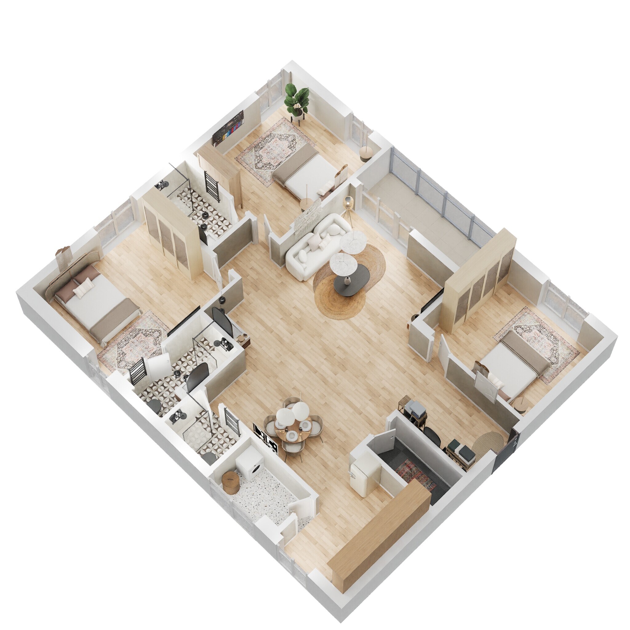 Floor plan of 3 BHK 1835 Sq. Ft. Apartment in BMR Habitat, Vijayawada