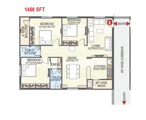 3 BHK 1460 Sq. Ft. Apartment