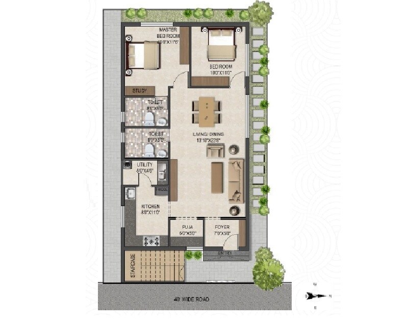 Floor plan of 2 BHK 1000 Sq. Ft. Villa in Fugen Royal Imperia, Vijayawada